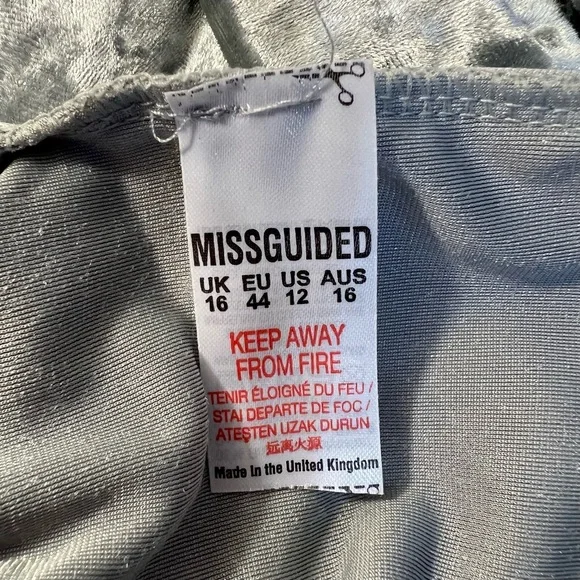 Silver Stretch Crushed Velvet Cocktail Party Midi Dress Ruched Waist, Sz12 - Picture 12 of 12